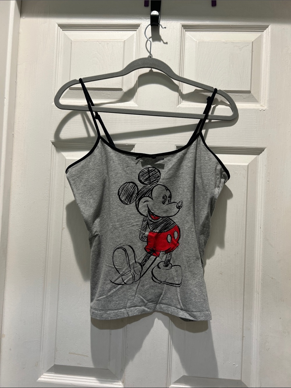 Brand Unknown Grey Mickey Mouse Graphic Tank Top with Red Accent